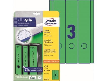 Zelené etikety na pořadače 61x297 mm Avery Zweckform L4754-20