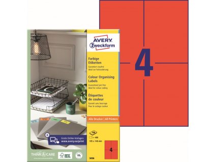 Červené samolepicí etikety 105x148 mm Avery Zweckform 3456