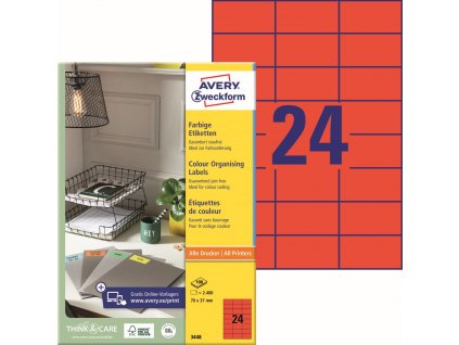 Červené samolepicí etikety 70x37 mm Avery Zweckform 3448