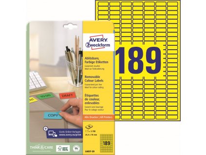 Žluté snímatelné etikety 25,4x10 mm Avery Zweckform L6037-20