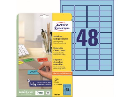 Modré snímatelné etikety 45,7x21,2 mm Avery Zweckform L6039-20