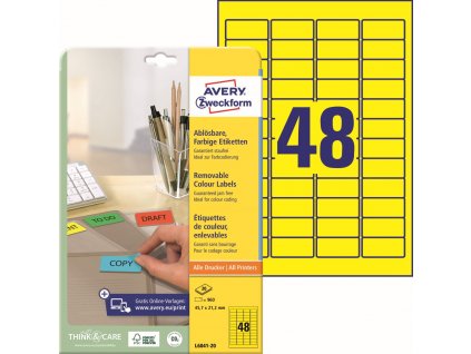 Žluté snímatelné etikety 45,7x21,2 mm Avery Zweckform L6041-20