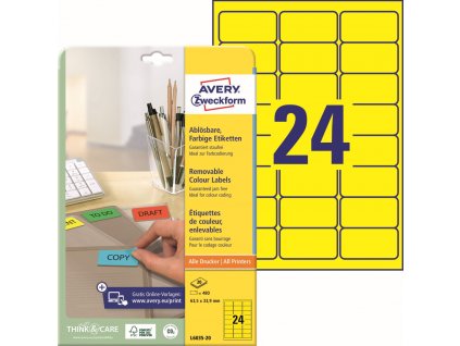 Žluté snímatelné etikety 63,5x33,9 mm Avery Zweckform L6035-20