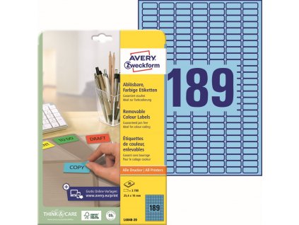 Modré snímatelné etikety 25,4x10 mm Avery Zweckform L6048-20