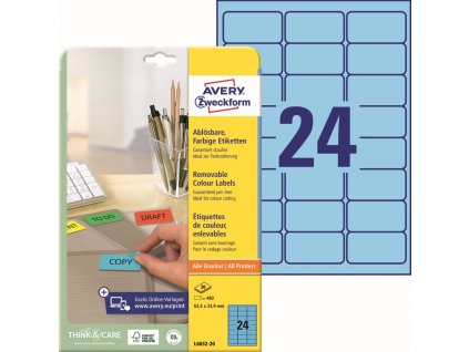 Modré snímatelné etikety 63,5x33,9 mm Avery Zweckform L6032-20