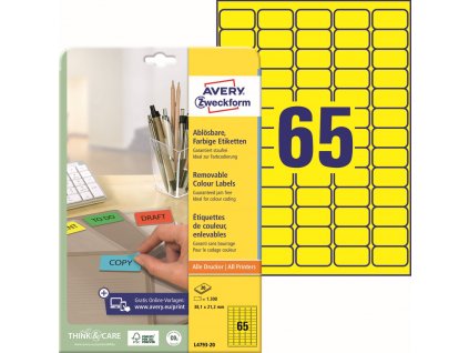 Žluté snímatelné etikety 38,1x21,2 mm Avery Zweckform L4793-20