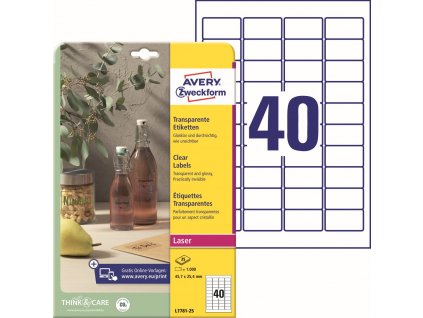Čiré samolepicí etikety 45,7x25,4 mm Avery Zweckform L7781-25