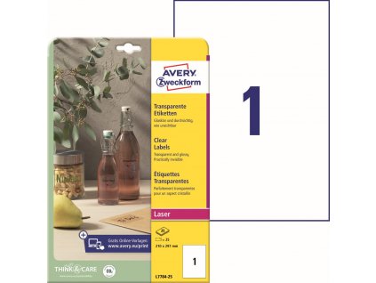 Čiré samolepicí etikety 210x297 mm Avery Zweckform L7784-25