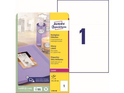 Lesklé samolepicí etikety 210x297 mm Avery Zweckform L7767-40