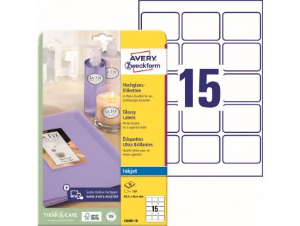 Lesklé samolepicí etikety pro Inkjet 63,5x46,6 mm Avery Zweckform C6080-10