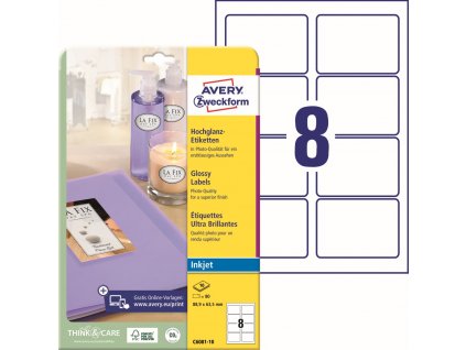 Lesklé samolepicí etikety 88,9x63,5 mm Avery Zweckform C6081-10
