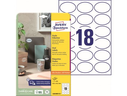Oválné snímatelné etikety 63,5x42,3 mm Avery Zweckform L6024REV-25