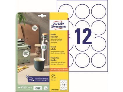 Kulaté snímatelné etikety Ø 60 mm Avery Zweckform L7104REV-25