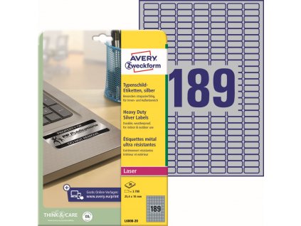 Velmi odolné samolepicí PET etikety 25,4x10 mm Avery Zweckform L6008-20