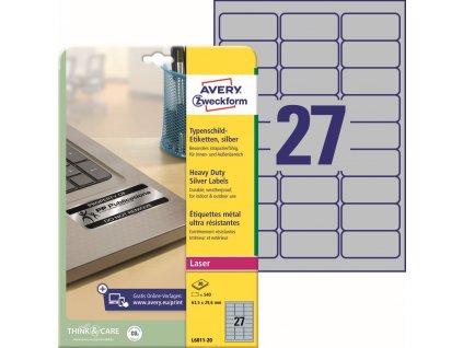 Velmi odolné samolepicí PET etikety 63,5x29,6 mm Avery Zweckform L6011-20