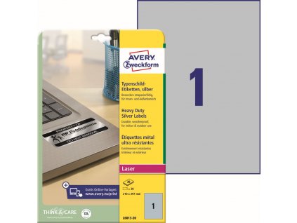 Velmi odolné samolepicí PET etikety 210x297 mm Avery Zweckform L6013-20