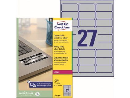 Velmi odolné samolepicí PET etikety 63,5x29,6 mm Avery Zweckform L6011-100