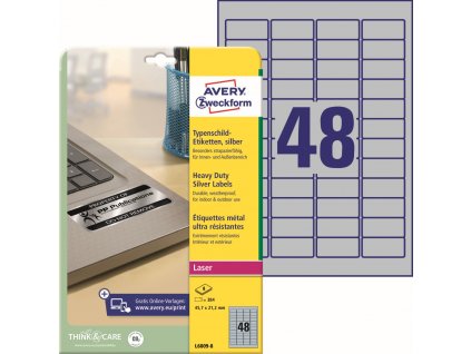 Velmi odolné samolepicí PET etikety 45,7x21,2 mm Avery Zweckform L6009-8