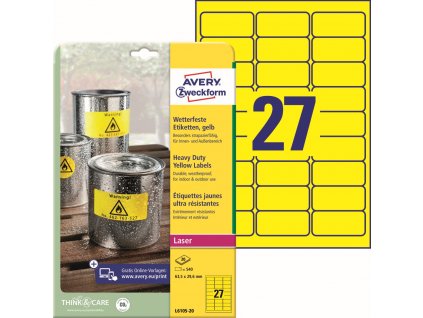 Odolné samolepicí PET etikety 63,5x29,6 mm Avery Zweckform L6105-20