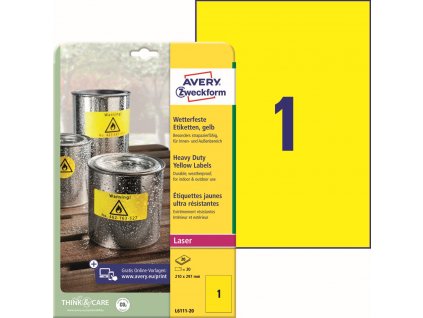 Odolné samolepicí PET etikety 210×297 mm Avery Zweckform L6111-20