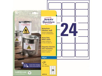 Odolné samolepicí PET etikety pro Inkjet 63,5x33,9 mm Avery Zweckform J4773-10