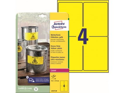Odolné samolepicí PET etikety 99,1x139 mm Avery Zweckform L6127-20