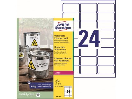 Odolné samolepicí PET etikety 63,5x33,9 mm Avery Zweckform L4773-100