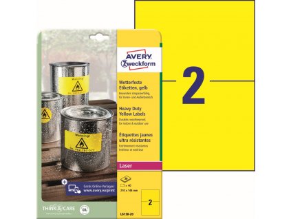 Odolné samolepicí PET etikety 210x148 mm Avery Zweckform L6130-20