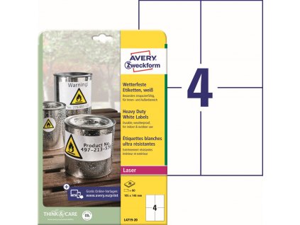 Odolné samolepicí PET etikety 105x148 mm Avery Zweckform L4719-20