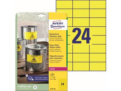 Odolné samolepicí PET etikety 70x37 mm Avery Zweckform L6131-20