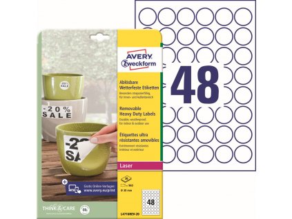 Odolné snímatelné PET etikety Ø 30 mm Avery Zweckform L4716REV-20