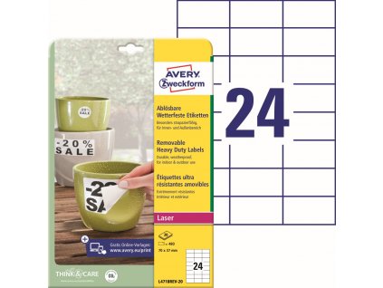 Odolné snímatelné PET etikety 70x37 mm Avery Zweckform L4718REV-20
