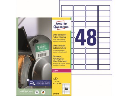 Ultra odolné samolepicí PE etikety 45,7x21,2 mm Avery Zweckform L7911-40