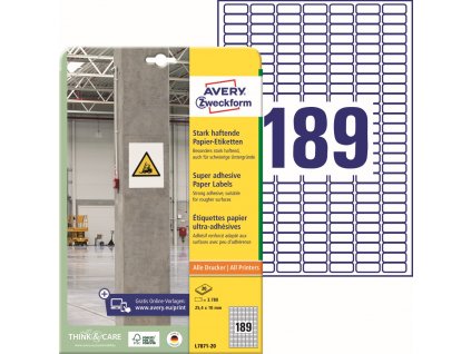 Silně lepivé etikety 25,4x10 mm Avery Zweckform L7871-20