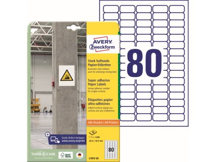 Silně lepivé etikety 35,6x16,9 mm Avery Zweckform L7872-20