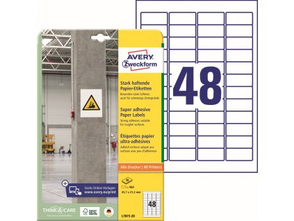 Silně lepivé etikety 45,7x21,2 mm Avery Zweckform L7873-20