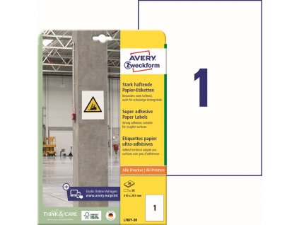 Silně lepivé etikety 210x297 mm Avery Zweckform L7877-20