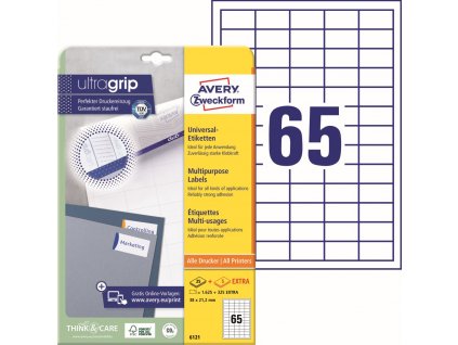 Samolepicí etikety 38x21,2 mm Avery Zweckform 6121
