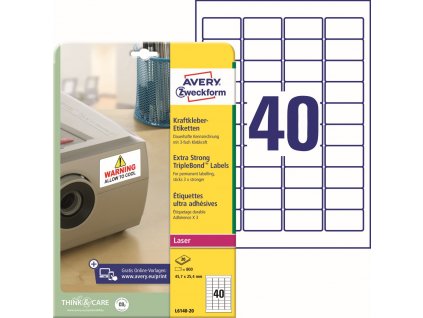 Silně lepivé PET etikety 45,7x25,4 mm Avery Zweckform L6140-20