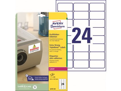 Silně lepivé PET etikety 63,5x33,9 mm Avery Zweckform L6141-20