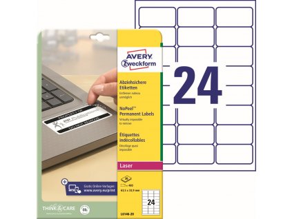 Neodlepitelné etikety 63,5x33,9 mm Avery Zweckform L6146-20