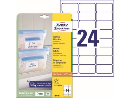 Mrazuvzdorné samolepicí etikety 63,5x33,9 mm Avery Zweckform L7970-25