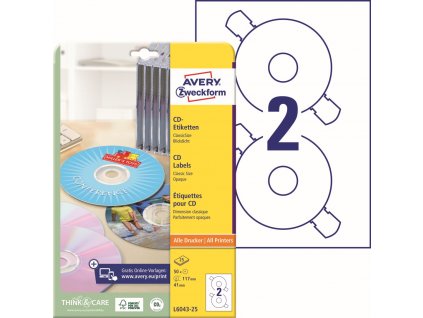 Samolepicí etikety na CD Ø 117 mm Avery Zweckform L6043-25