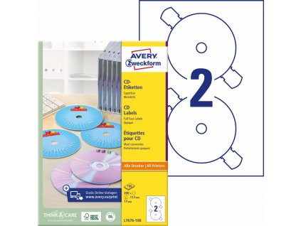 Samolepicí etikety na CD Ø 117 mm Avery Zweckform L7676-100