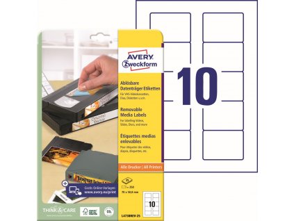 Snímatelné samolepicí etikety 70x50,8 mm Avery Zweckform L4738REV-25