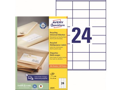 Recyklované samolepicí etikety 70x36 mm Avery Zweckform LR3475