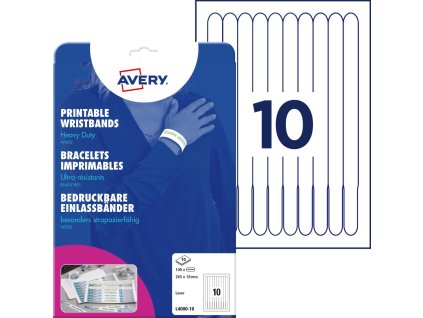 Potisknutelné identifikační náramky 256x18 mm Avery Zweckform L4000-10