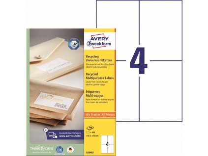 Recyklované samolepicí etikety 105x148 mm Avery Zweckform LR3483