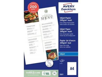 Papír pro inkoustové tiskárny 200 g/m² Avery Zweckform 2681