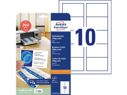 Vizitkový papír 200 g/m² 85x54 mm Avery Zweckform C32010-10